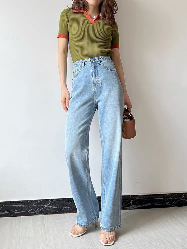 ZHISILAO Vintage plave ravne traperice širokih nogavica Ženske ulične traper hlače visokog struka punog struka Ljeto 2022.