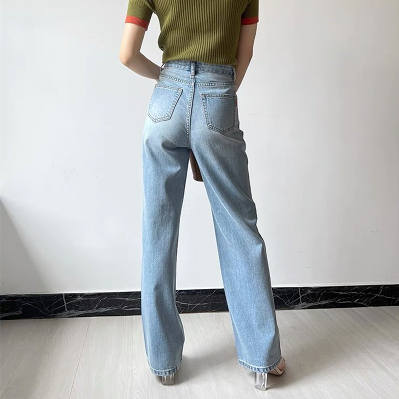 ZHISILAO Vintage plave ravne traperice širokih nogavica Ženske ulične traper hlače visokog struka punog struka Ljeto 2022.