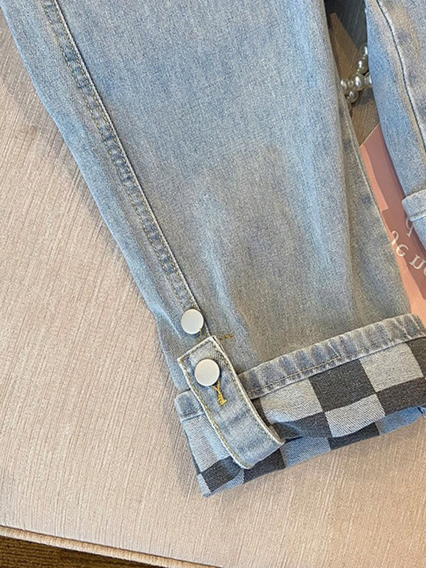 Circyy Jean Ženske ravne hlače s visokim strukom Karirane hlače Proljeće Ljeto Denim, široki džepovi na nogavicama, Vintage široke, ležerne