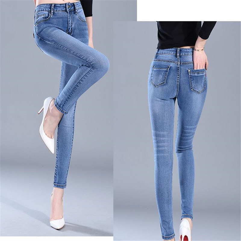 Nove hlače Skinny Denim Pencil Jeans Ženske elastične hlače visokog struka Crno-plave rastezljive vruće rasprodaje Isprane traperice Ženske hlače