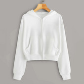 Y2k pikkade varrukatega kapuutsid Naiste tõmblukuga jope Y2k ühevärvilised Täistõmblukuga kampsunid, valge pullover Harajuku Crop Tank Tops džemprid