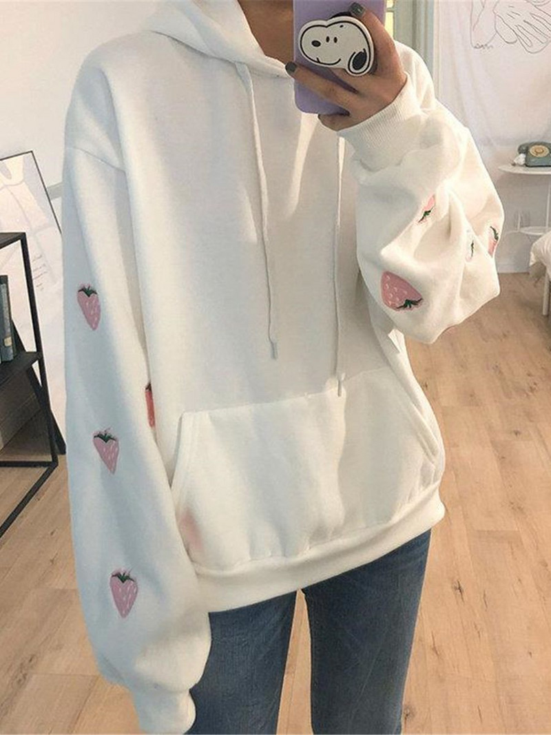 Strawberry Vez Hoodie Harajuku Ženska slatka majica s majicom Purple Ulzzang Labava Leisure Chic High Street Sweatshirt Femme