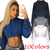 Naiste Crop Top Hoodie vabaaja pikkade varrukatega kapuutsiga lühike kampsun Seksikad Crop kampsunid
