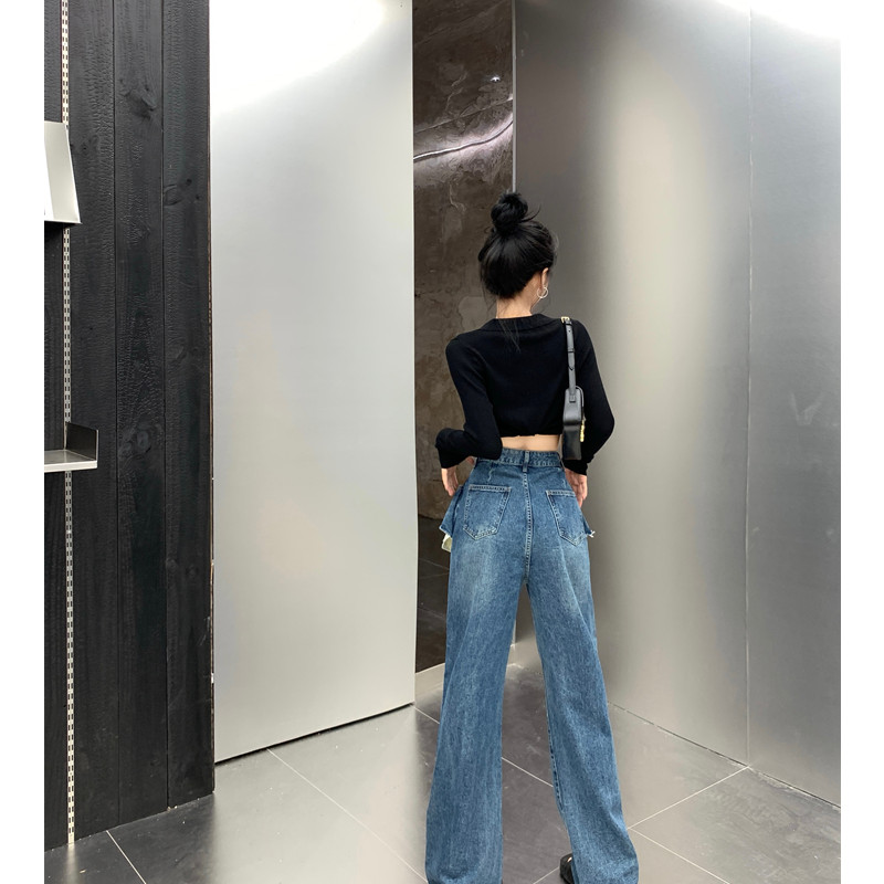 Ženska odjeća Traperice u retro hongkonškom stilu Lažne dvodijelne široke hlače visokog struka Trend ravne cilindrične hlače