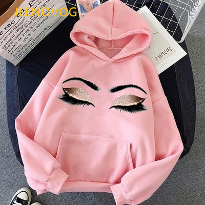 Šminka Art Brown Eyelashes Print Hoodies ženska odjeća 2021 sudadera mujer kawaii zimska majica femme streetwear