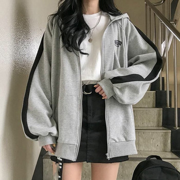 Γυναικείες φούτερ Harajuku με κουκούλα Oversized Φούτερ με μακρύ μανίκι ακανόνιστο φούτερ Φαρδιά στάμπα Μπλούζες με φερμουάρ Μπουφάν παλτό