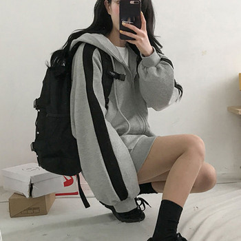 Γυναικείες φούτερ Harajuku με κουκούλα Oversized Φούτερ με μακρύ μανίκι ακανόνιστο φούτερ Φαρδιά στάμπα Μπλούζες με φερμουάρ Μπουφάν παλτό