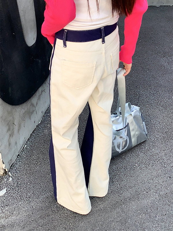 DEAT Fashion Blugi de damă Buzunar mozaic Talie înaltă Largi culoare contrastantă Denim Pantaloni cu clopoței Primăvara 2023 Nou 17A5965