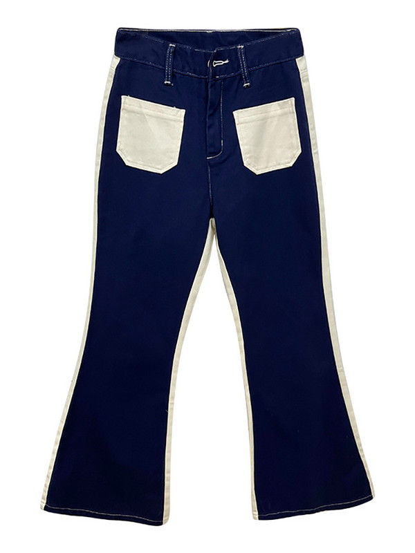 DEAT Fashion Blugi de damă Buzunar mozaic Talie înaltă Largi culoare contrastantă Denim Pantaloni cu clopoței Primăvara 2023 Nou 17A5965