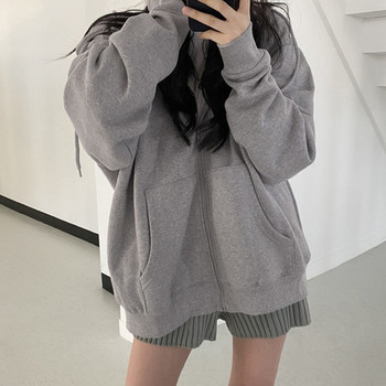2023 Γυναικείες υπερμεγέθεις κουκούλες Casual μασίφ μπουφάν με φερμουάρ Κορεάτικη έκδοση Harajuku Φαρδιά φλις φούτερ με κουκούλα