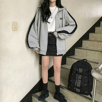 2023 Γυναικείες υπερμεγέθεις κουκούλες Casual μασίφ μπουφάν με φερμουάρ Κορεάτικη έκδοση Harajuku Φαρδιά φλις φούτερ με κουκούλα