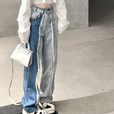 Traperice Ženske modne kontrastne boje Hip-hop Hlače širokih nogavica Harajuku Vintage hlače Ulična odjeća Ravne ležerne pantalone Femme