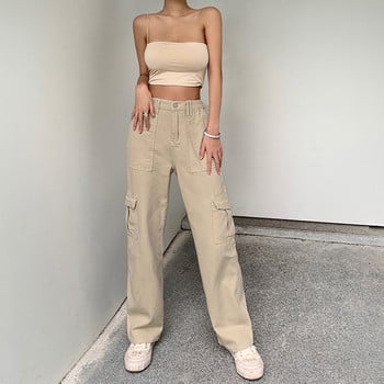 Vintage 90S Casual Cargo Παντελόνι Γυναικεία Χαμηλή Μέση Vintage Γκρι Φαρδιά Streetwear Φαρδύ τζιν φόρμες ίσιο τζιν Κορεάτικη μόδα