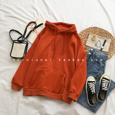 Novi zimski kaput Ženska majica s kapuljačom u elegantnom stilu Puloveri od flisa, jednobojni, spuštena ramena, narančasti