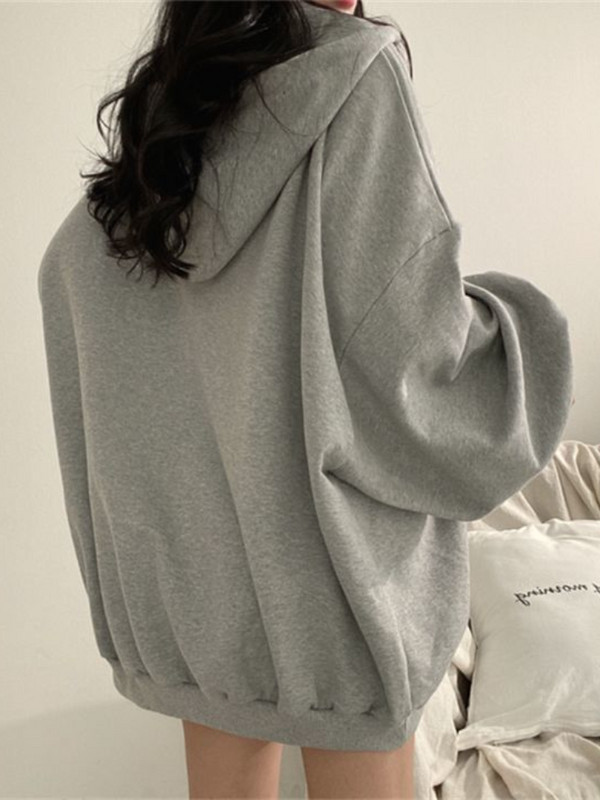 Deeptown Hip Hop Zip Up Oversized Hoodies Γυναικεία φούτερ Harajuku Letter print Γκρι Vintage Loose Fleece Winter Tops Grunge