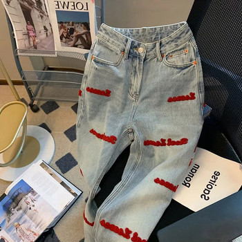 2023 Trend Trousers Streetwear Letter Κέντημα Τζιν Γυναικείο ψηλόμεσο Y2k ίσιο φαρδύ παντελόνι Κορεατική μόδα Γυναικεία τζιν