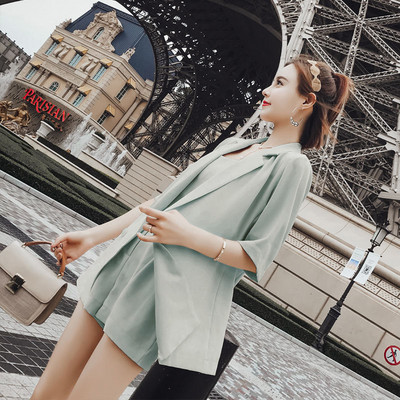 Γυναικεία 3 τεμάχια Γυναικεία σορτς Σετ κοντομάνικο σακάκι & φαρδιά σορτς & πουκάμισα Καλοκαιρινά κοντά παντελόνια για γυναικεία φόρμα D242