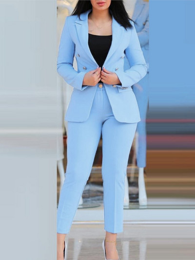 Ανοιξιάτικο φθινοπωρινό γυναικείο μονόχρωμο μακρυμάνικο κοστούμι Μόδα A Button Slim-fit με μολύβι γυναικείο παντελόνι γραφείου 2 τεμαχίων