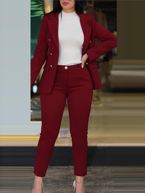 Ανοιξιάτικο φθινοπωρινό γυναικείο μονόχρωμο μακρυμάνικο κοστούμι Μόδα A Button Slim-fit με μολύβι γυναικείο παντελόνι γραφείου 2 τεμαχίων