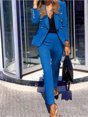 Jesen Zima Za žene, novo jednobojno modno odijelo s dvostrukim kopčanjem, uske pencil hlače s džepnim džepom, ženski uredski set od 2 dijela 2023.