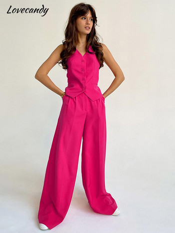 Φαρδύ casual ροζ γιλέκο παντελόνι 2 τεμαχίων σετ αμάνικο πουκάμισο παντελόνι φαρδύ γυναικείο κοστούμι 2023 Temperament σετ Commuting