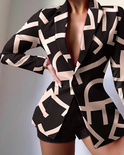 Κομψό γυναικείο κοστούμι σετ γραφείου Γυναικεία μακρυμάνικα κουμπιά Slim blazer παλτό + κοντό παντελόνι Σετ μόδας δύο τεμαχίων 2022