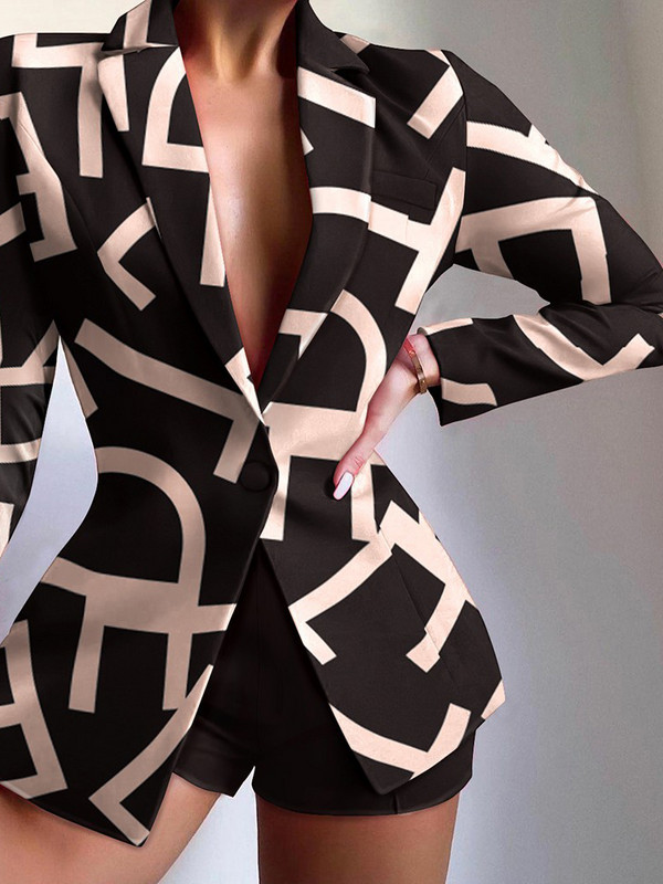 Κομψό γυναικείο κοστούμι σετ γραφείου Γυναικεία μακρυμάνικα κουμπιά Slim blazer παλτό + κοντό παντελόνι Σετ μόδας δύο τεμαχίων 2022