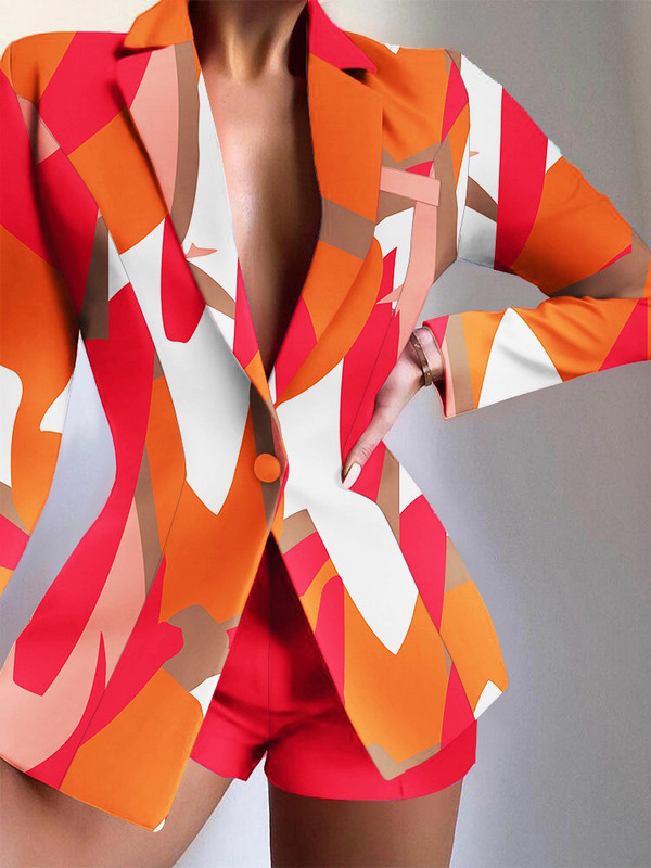 Κομψό γυναικείο κοστούμι σετ γραφείου Γυναικεία μακρυμάνικα κουμπιά Slim blazer παλτό + κοντό παντελόνι Σετ μόδας δύο τεμαχίων 2022