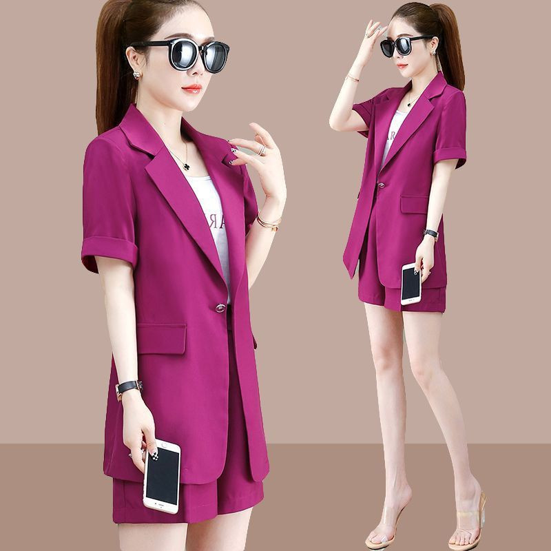 Γυναικείο καλοκαιρινό νέο κοντομάνικο κοστούμι σακάκι σορτς δύο τεμαχίων Κορεάτικο κομψό, κομψό, casual blazers παντελόνι ασορτί σετ