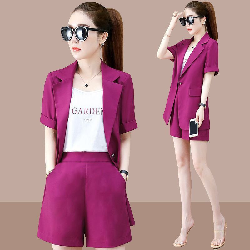 Γυναικείο καλοκαιρινό νέο κοντομάνικο κοστούμι σακάκι σορτς δύο τεμαχίων Κορεάτικο κομψό, κομψό, casual blazers παντελόνι ασορτί σετ