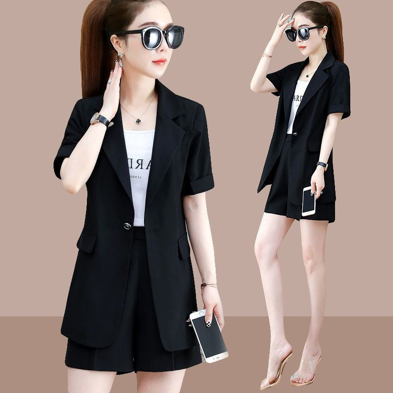 Γυναικείο καλοκαιρινό νέο κοντομάνικο κοστούμι σακάκι σορτς δύο τεμαχίων Κορεάτικο κομψό, κομψό, casual blazers παντελόνι ασορτί σετ
