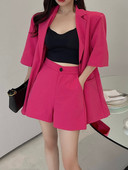 Καλοκαιρινό vintage σορτς μπλέιζερ Γυναικείο κοστούμι casual κομψό μονόχρωμο τζάκετ Παντελόνι με φαρδύ πόδι δύο τεμάχια Γυναικείο κομψό κορεατικό ρούχο