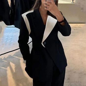 LIYONG Γυναικείο σετ δύο τεμαχίων Φθινοπωρινή μόδα Μασίφ μακρυμάνικο πέτο Blazer Casual Loose με τσέπες Σετ παντελονιών Ψηλά streetwear
