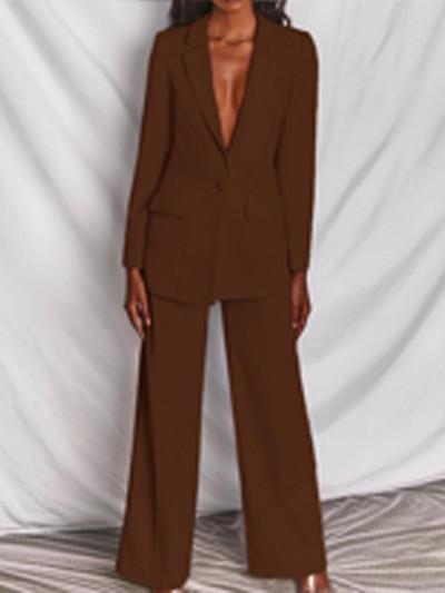 Two Piece Σετ Γυναικεία Κοστούμια Φθινοπωρινό χειμερινό ψηλόμεσο ίσιο παντελόνι με μονό κουμπί Κορεάτικο παλτό casual μασίφ μπλέιζερ μακρυμάνικο μπλουζάκι