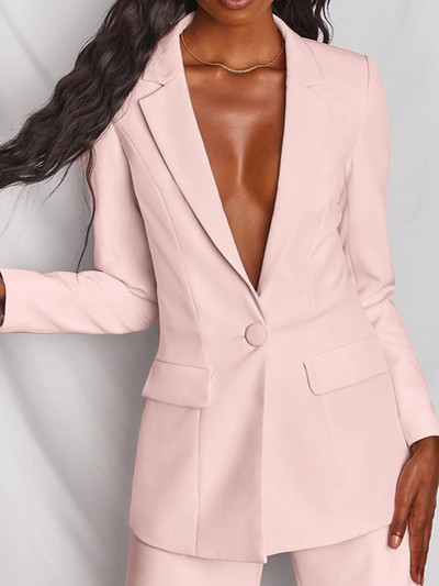 Two Piece Σετ Γυναικεία Κοστούμια Φθινοπωρινό χειμερινό ψηλόμεσο ίσιο παντελόνι με μονό κουμπί Κορεάτικο παλτό casual μασίφ μπλέιζερ μακρυμάνικο μπλουζάκι