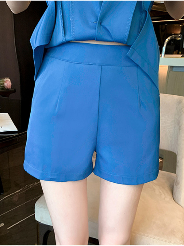 Γυναικεία βολάν σετ 2 τεμαχίων Κομψά γυναικεία κομψά παντελόνια κοστούμια καλοκαιρινά casual blazer μπλούζα με ζώνη ελαστική μέση Σορτς Γυναικεία