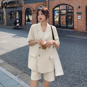 Καλοκαιρινό casual blazer σετ δύο τεμαχίων Γυναικεία φόρμα γραφείου χωρίς επένδυση παλτό φαρδύ σορτς κοστούμι Κορεάτικο κομψό, κομψό επίσημο ντύσιμο Νέο