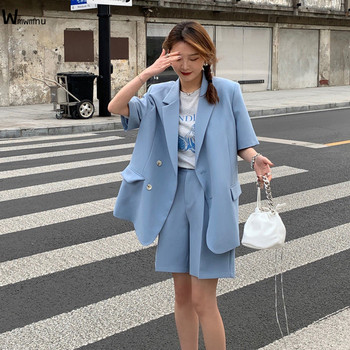 Καλοκαιρινό casual blazer σετ δύο τεμαχίων Γυναικεία φόρμα γραφείου χωρίς επένδυση παλτό φαρδύ σορτς κοστούμι Κορεάτικο κομψό, κομψό επίσημο ντύσιμο Νέο