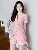 Κινέζικο στυλ Καλοκαιρινό 2 τεμάχια Κοστούμια Γυναικείες Κομψές επίσημες μονόχρωμες vintage τοπ παλτό blazer κοστούμι ψηλόμεσο σορτς παντελόνι λεπτό σετ