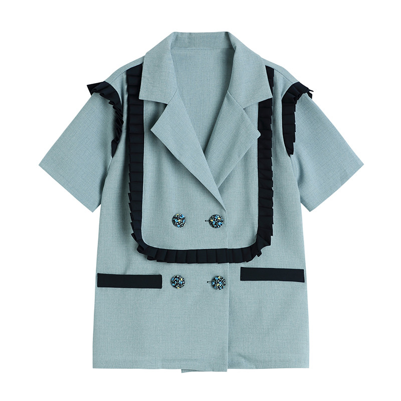 Dvodijelni set Ženski ljetni široki sako s dvostrukim kopčanjem kratkih rukava Visoki struk Kratke hlače Kratke hlače u engleskom stilu Odijela Odijela