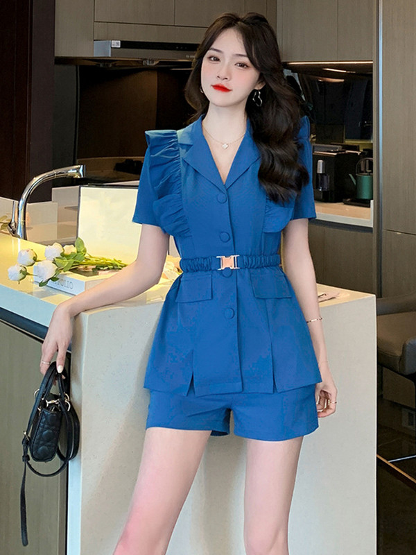 Mood kontor Elegantne 2-osaline varustus Ülikonnad Naistele Temperament Vintage magusad topsid mantel bleiser ülikond lühikesed püksid õhukesed komplektid suvised