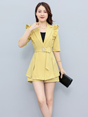 Γυναικείο κοστούμι με φύλλα Lotus με ραφές, σορτς δύο τεμαχίων παντελόνι 2023 Summer blazers Σετ κορεατικά κομψά επαγγελματικά ρούχα