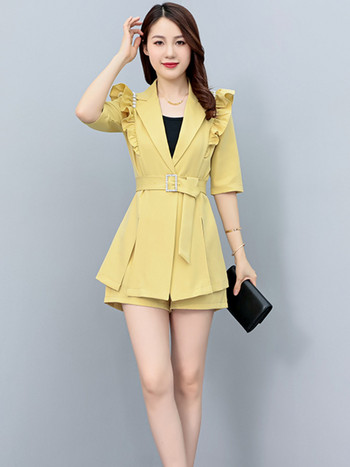 Γυναικείο κοστούμι με φύλλα Lotus με ραφές, σορτς δύο τεμαχίων παντελόνι 2023 Summer blazers Σετ κορεατικά κομψά επαγγελματικά ρούχα