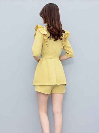 Γυναικείο κοστούμι με φύλλα Lotus με ραφές, σορτς δύο τεμαχίων παντελόνι 2023 Summer blazers Σετ κορεατικά κομψά επαγγελματικά ρούχα