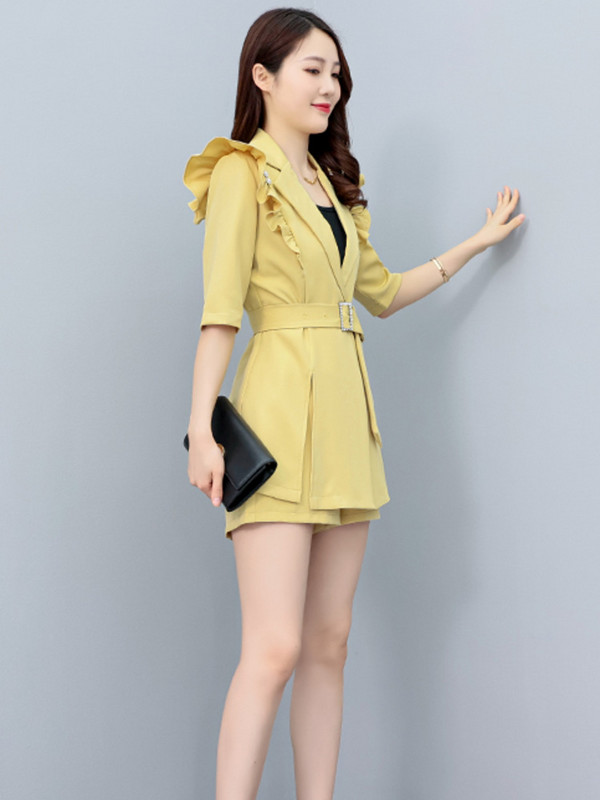 Γυναικείο κοστούμι με φύλλα Lotus με ραφές, σορτς δύο τεμαχίων παντελόνι 2023 Summer blazers Σετ κορεατικά κομψά επαγγελματικά ρούχα