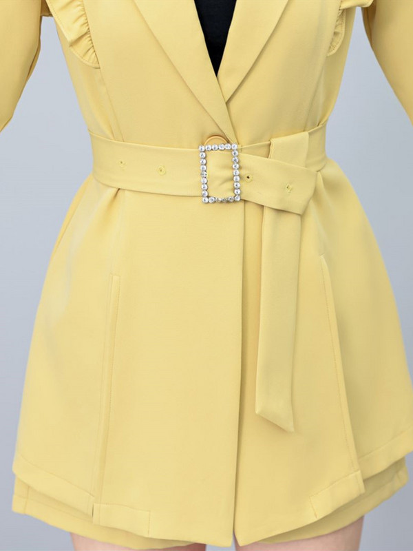 Γυναικείο κοστούμι με φύλλα Lotus με ραφές, σορτς δύο τεμαχίων παντελόνι 2023 Summer blazers Σετ κορεατικά κομψά επαγγελματικά ρούχα