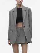 Vintage καρό κοντό παντελόνι Γυναικεία κοστούμια Blazer παλτό 2023 Άνοιξη μακρυμάνικο τζάκετ γραφείου με κουμπί Γυναικείο σορτς φούστα 2 Σετ PC