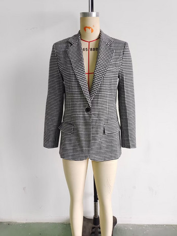 Vintage καρό κοντό παντελόνι Γυναικεία κοστούμια Blazer παλτό 2023 Άνοιξη μακρυμάνικο τζάκετ γραφείου με κουμπί Γυναικείο σορτς φούστα 2 Σετ PC