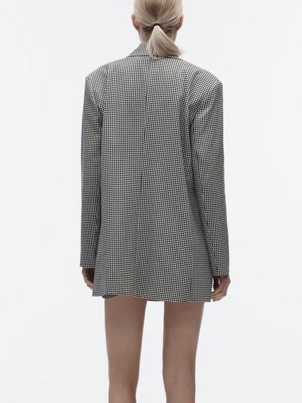 Vintage καρό κοντό παντελόνι Γυναικεία κοστούμια Blazer παλτό 2023 Άνοιξη μακρυμάνικο τζάκετ γραφείου με κουμπί Γυναικείο σορτς φούστα 2 Σετ PC