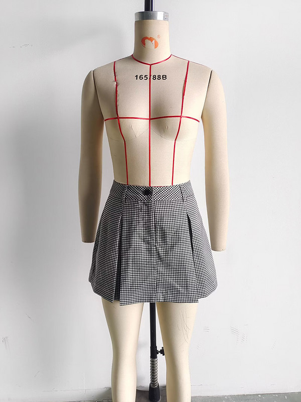 Vintage καρό κοντό παντελόνι Γυναικεία κοστούμια Blazer παλτό 2023 Άνοιξη μακρυμάνικο τζάκετ γραφείου με κουμπί Γυναικείο σορτς φούστα 2 Σετ PC